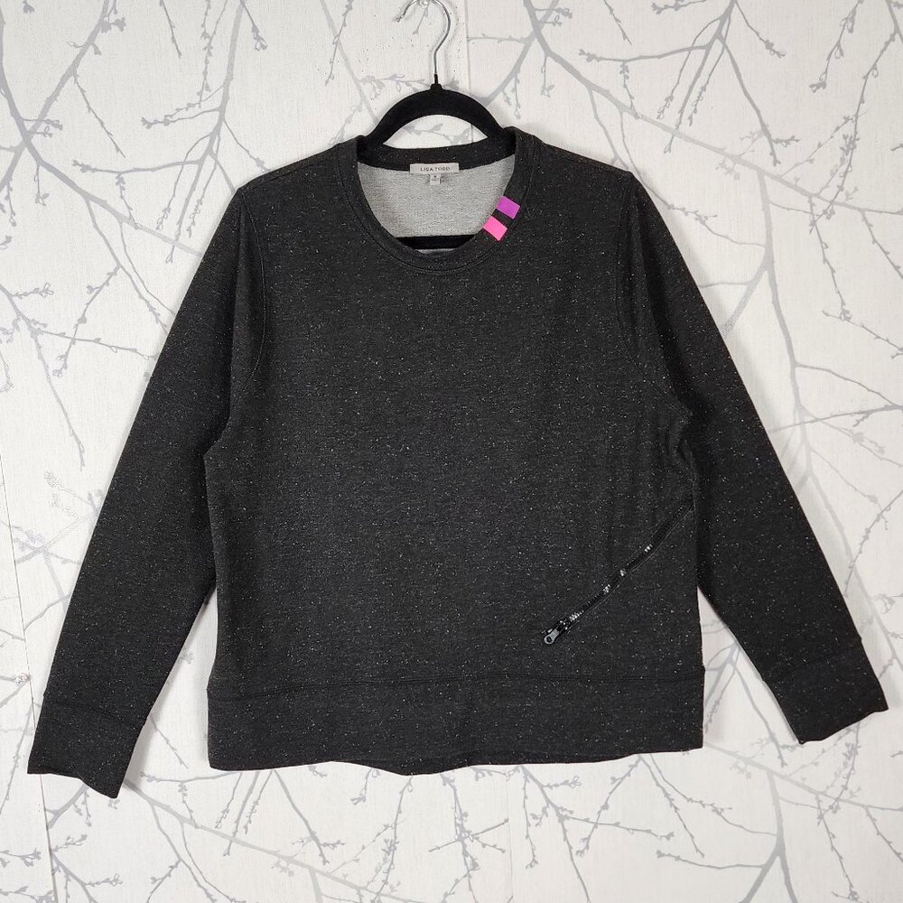 Lisa Todd Gray Speckle Crewneck Sweatshirt w/ Zipper Pocket